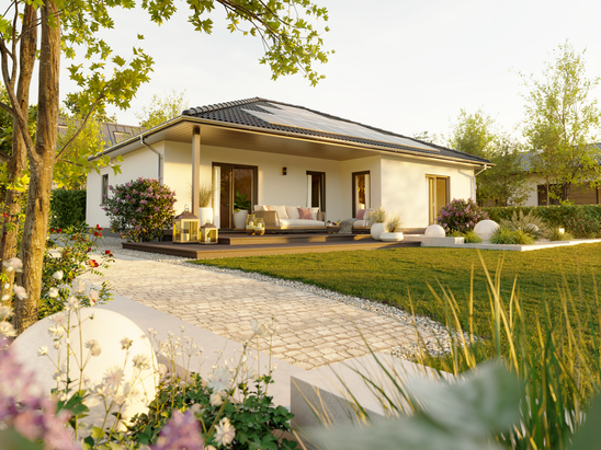 Der Winkelbungalow 108 mit geschütztem Terrassenbereich – ideal für windgeschütztes Wohnen im Grünen